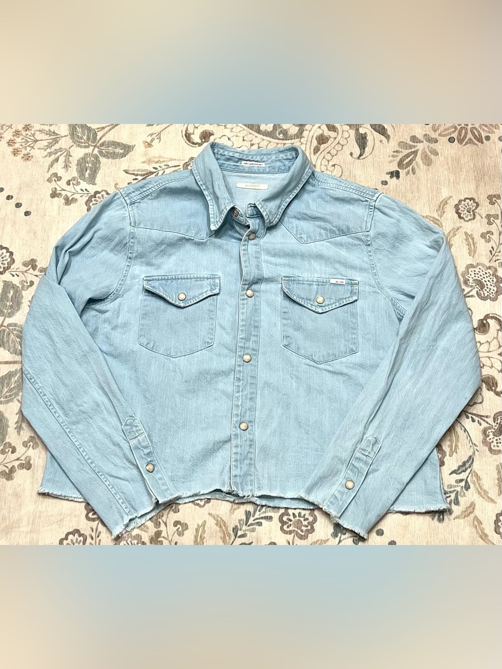 MOTHER The Super Ex's Crop Step Fray Button Down Shirt Small No End In Sight - Picture 6 of 14